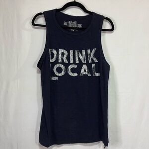 🦷 retro brand drink local Navy white cotton tank top